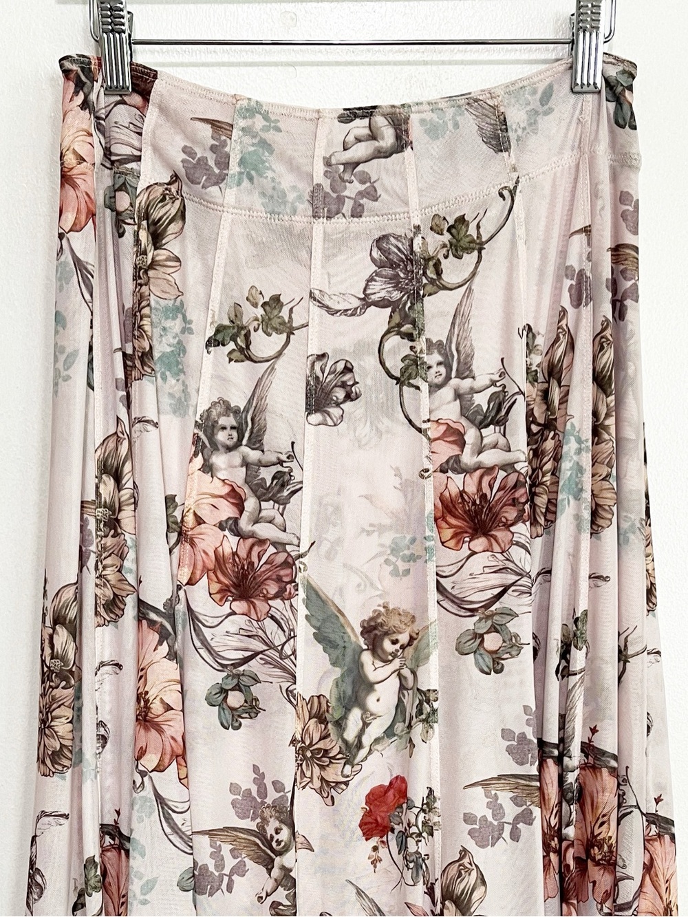 BOGO! Anthropologie Pilcro Mesh Seamed Midi Skirt French Neutral Floral Small - Picture 5 of 10